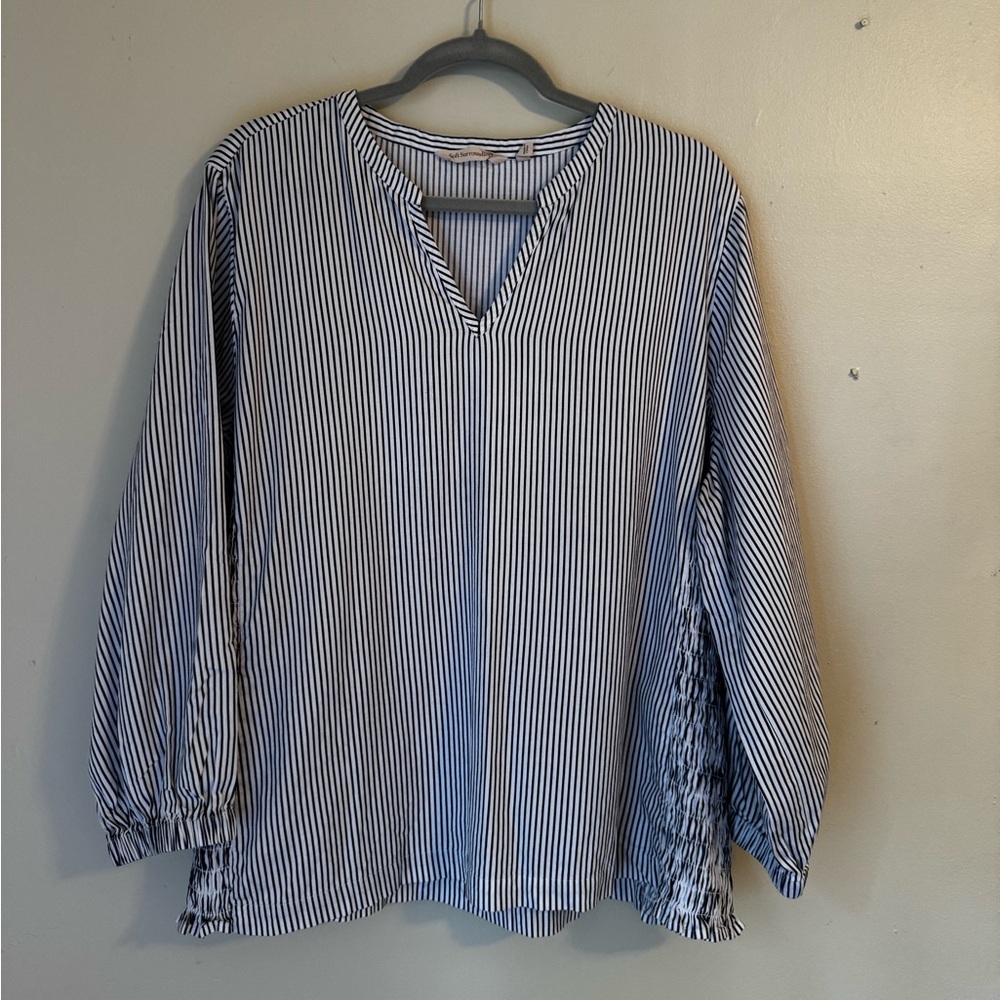 Soft Surroundings Navy | White Stripe Side Ruched Top